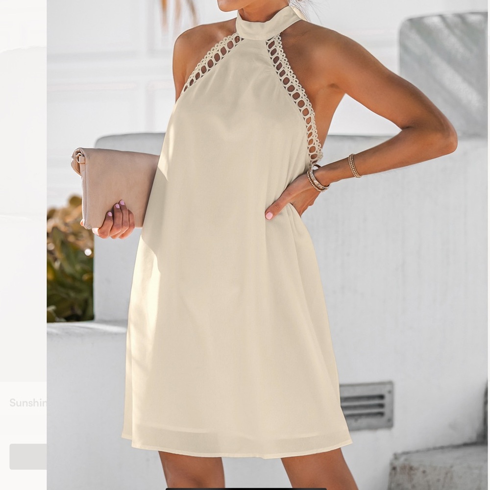 🆕 Cupshe sunshine vibes beige neutral crochet detail mini dress